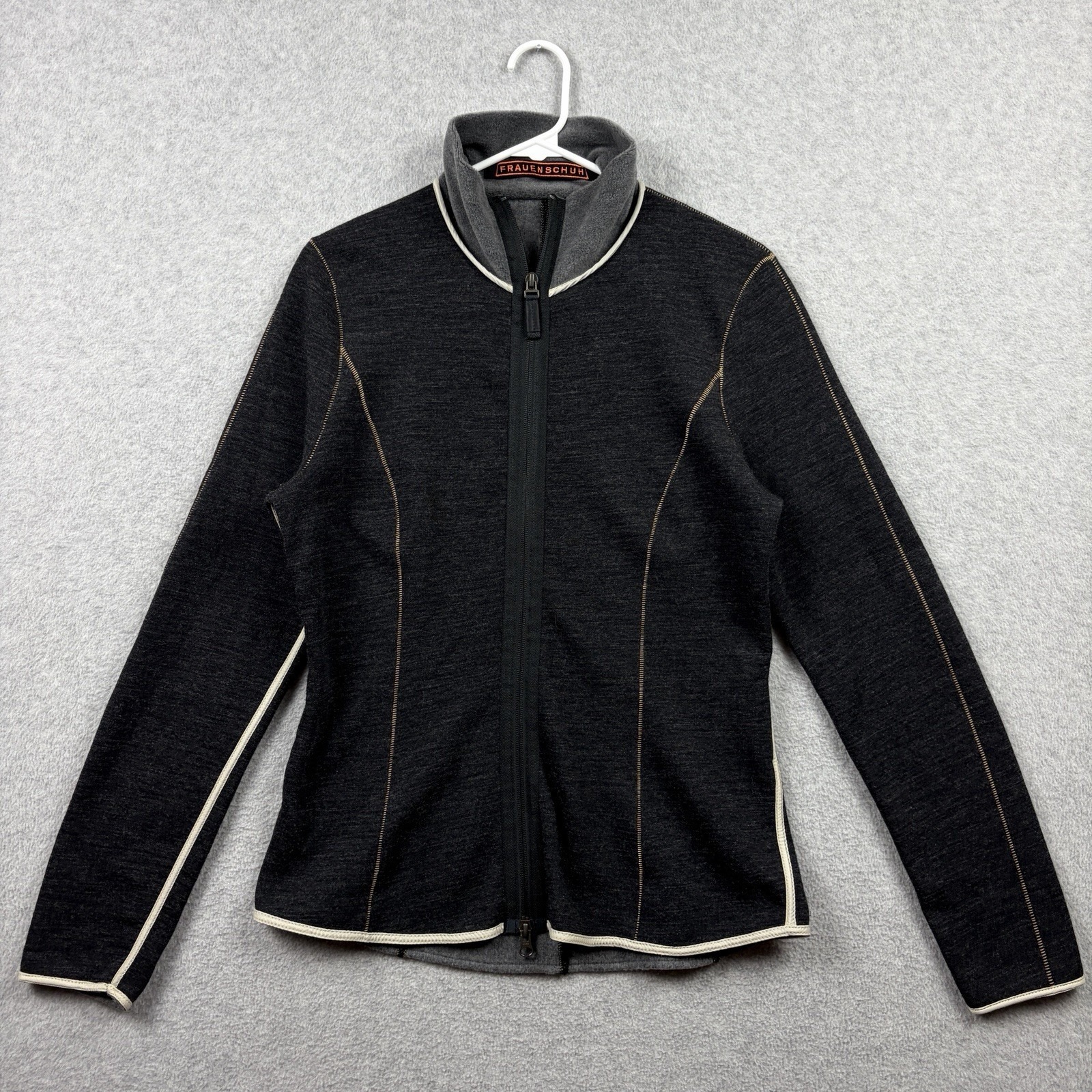 Frauenschuh Jacket Women's 3 Gray Wool Blend Full Zip Fleece Lined Stretchy Ski